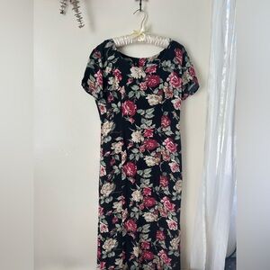 Vintage Floral Black Maxi Dress